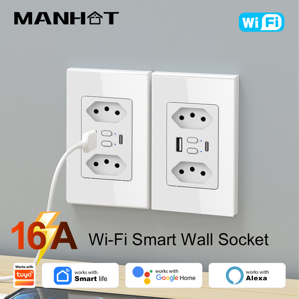 Tuya Wifi Socket - MANHOT Wifi Smart Brazil Socket Switch