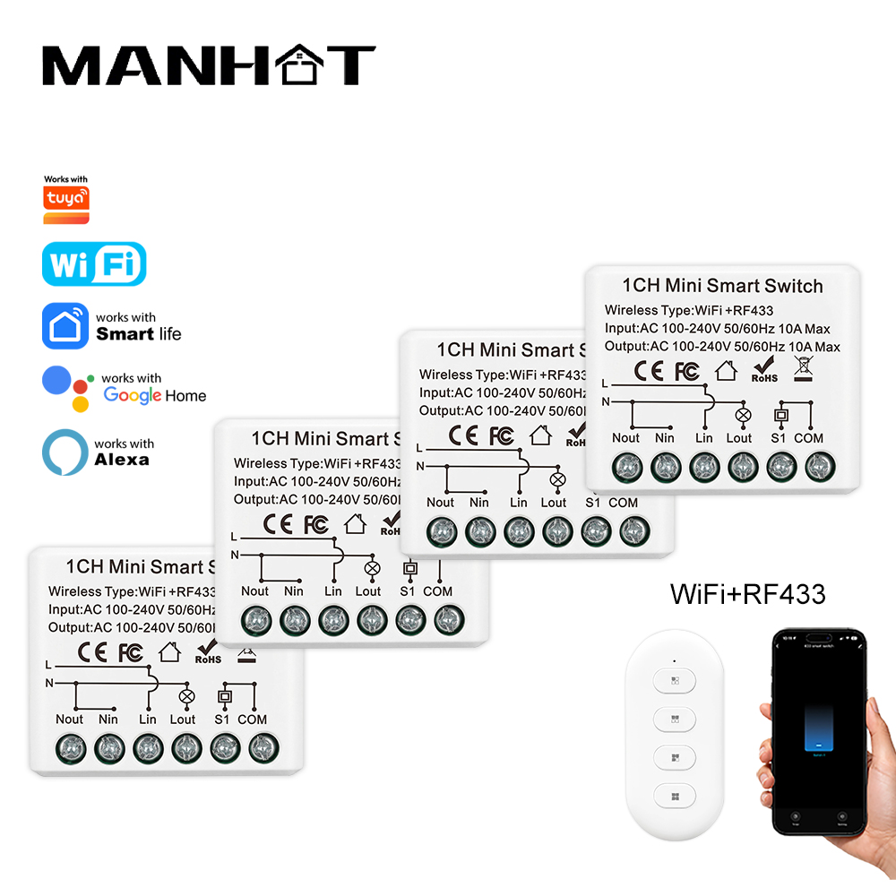 Tuya Wifi Socket - 10A Mini WIFI Smart Switch RF433Mhz